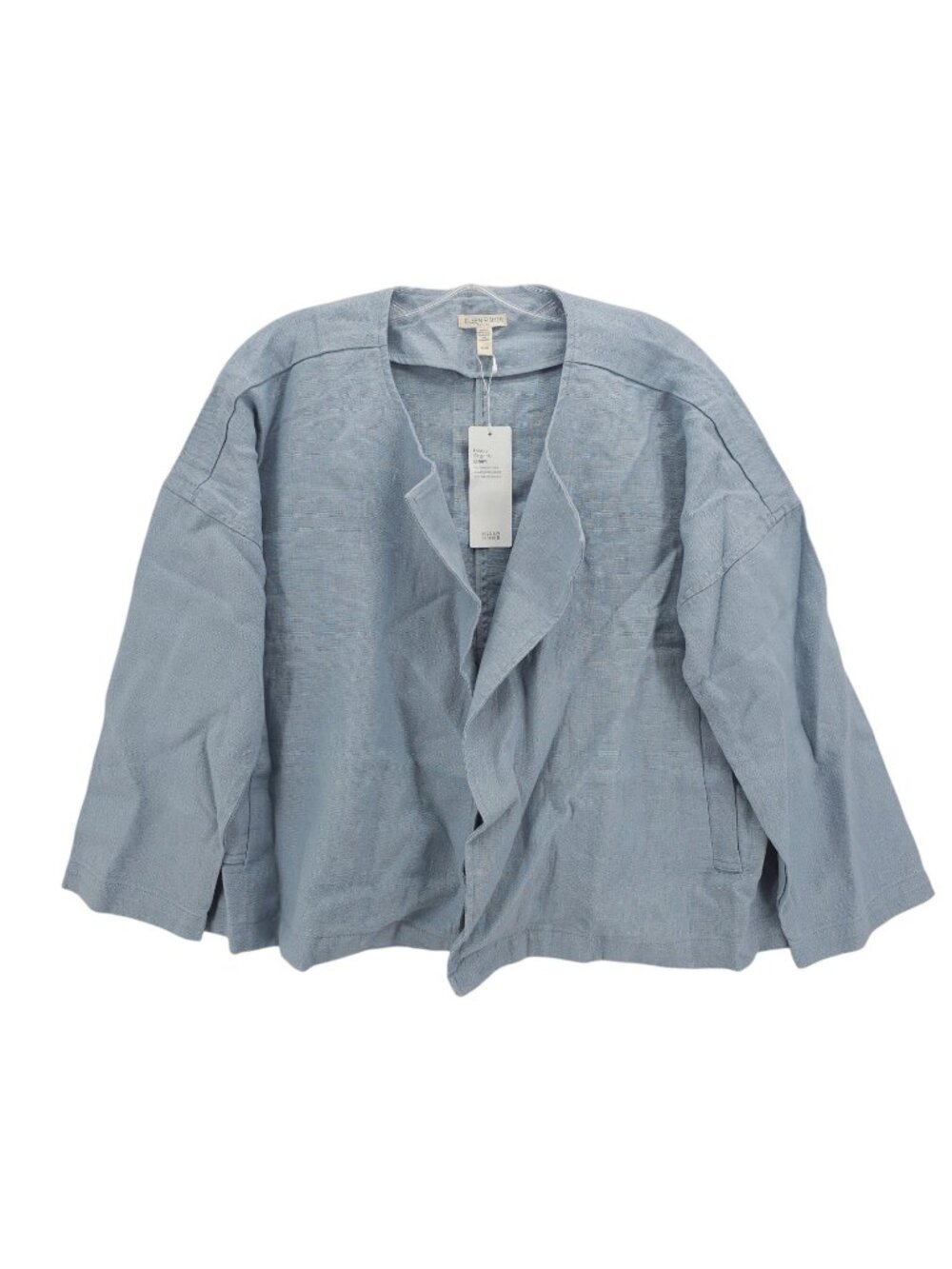 NWT EILEEN FISHER Heavy Organic Linen Drape Front Jacket Boxy Fit DAWN Blue PS